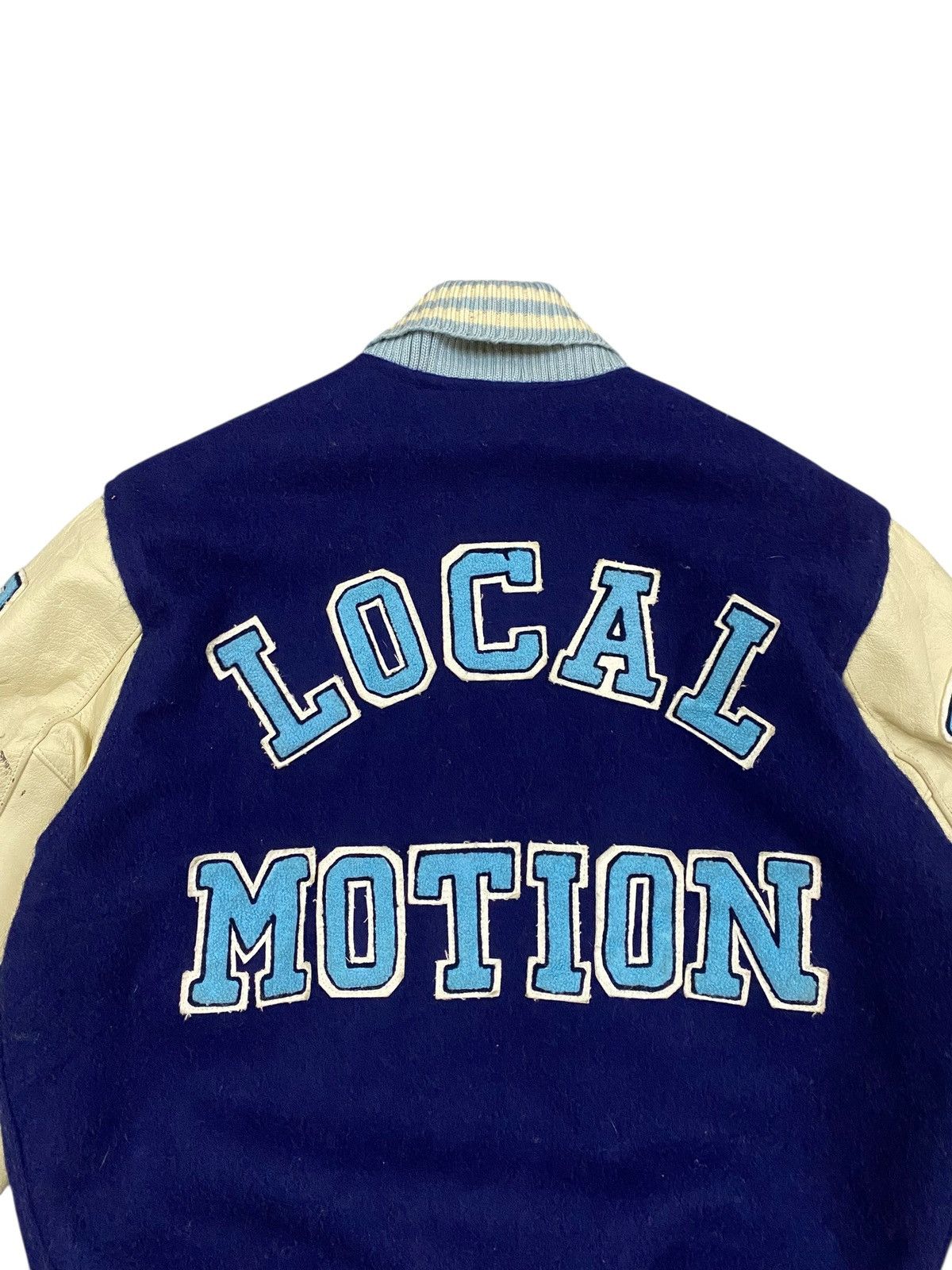Vintage Vtg Local Motion Varsity Wool Jacket Sleeve Leather Size US L / EU 52-54 / 3 - 10 Thumbnail