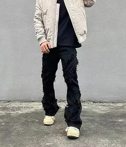 Japanese Brand Mitsui x Juri High street black raw edge ripped jeans Size US 30 / EU 46 - 6 Thumbnail