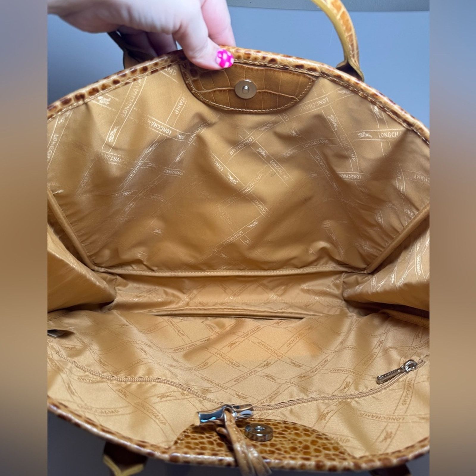 Longchamp Croc Embossed Leather Roseau Tote Bag