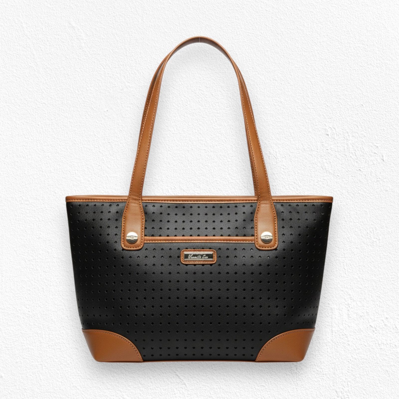 Marc Fisher Marc Fisher Perforated Tote Bag Black Tan Large Size ONE SIZE - 1 Thumbnail