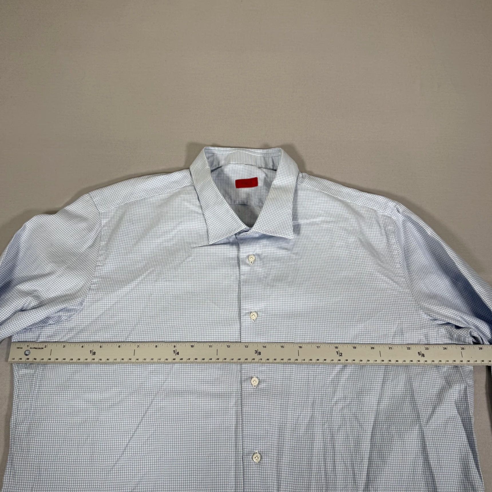 Isaia Isaia Shirt Mens XL Light Blue Micro Houndstooth French Cuff Dress Italy Preppy Size 46R - 7 Thumbnail