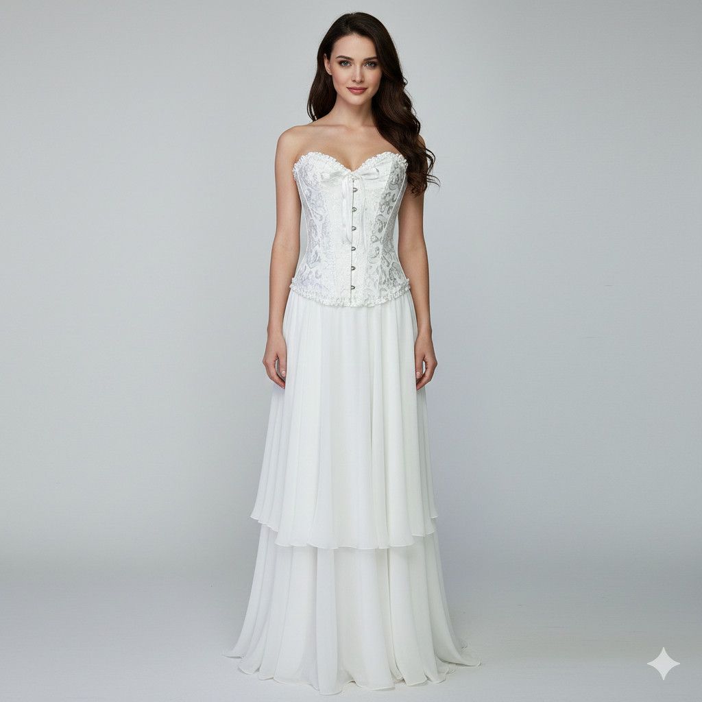 Other Corset Bustier XS/S White Jacquard Boned Bridal Shapewear Size XS / US 0-2 / IT 36-38 - 2 Thumbnail