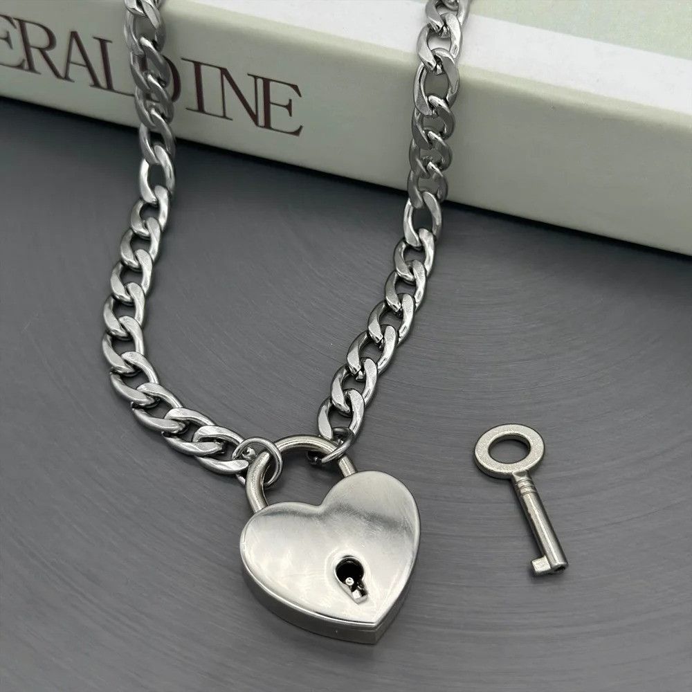 Jewelry Cuban Chain Love Padlock Charm Necklace Size ONE SIZE - 1 Thumbnail