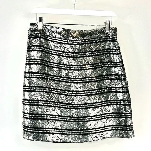 image of Derek Lam 10 Crosby Silver Sequin-Stripe Mini Skirt in Black, Women's (Size 27)