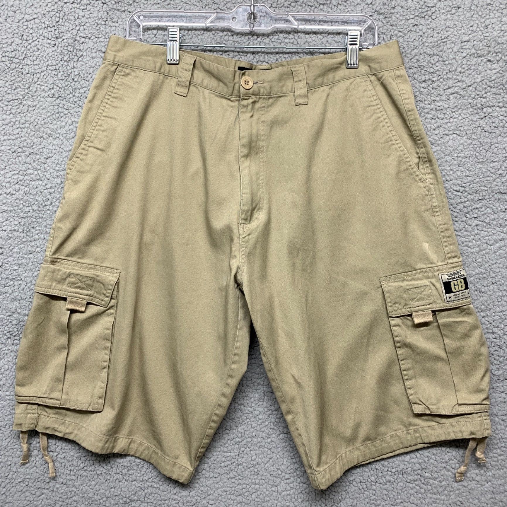 Denime Godbody Denim Cargo Mens Cargo Shorts Tan Size 36 Drawstring Front Flat 5-Pocket Belt Loops Regular Fit Shorts Size US 36 / EU 52 - 2 Thumbnail