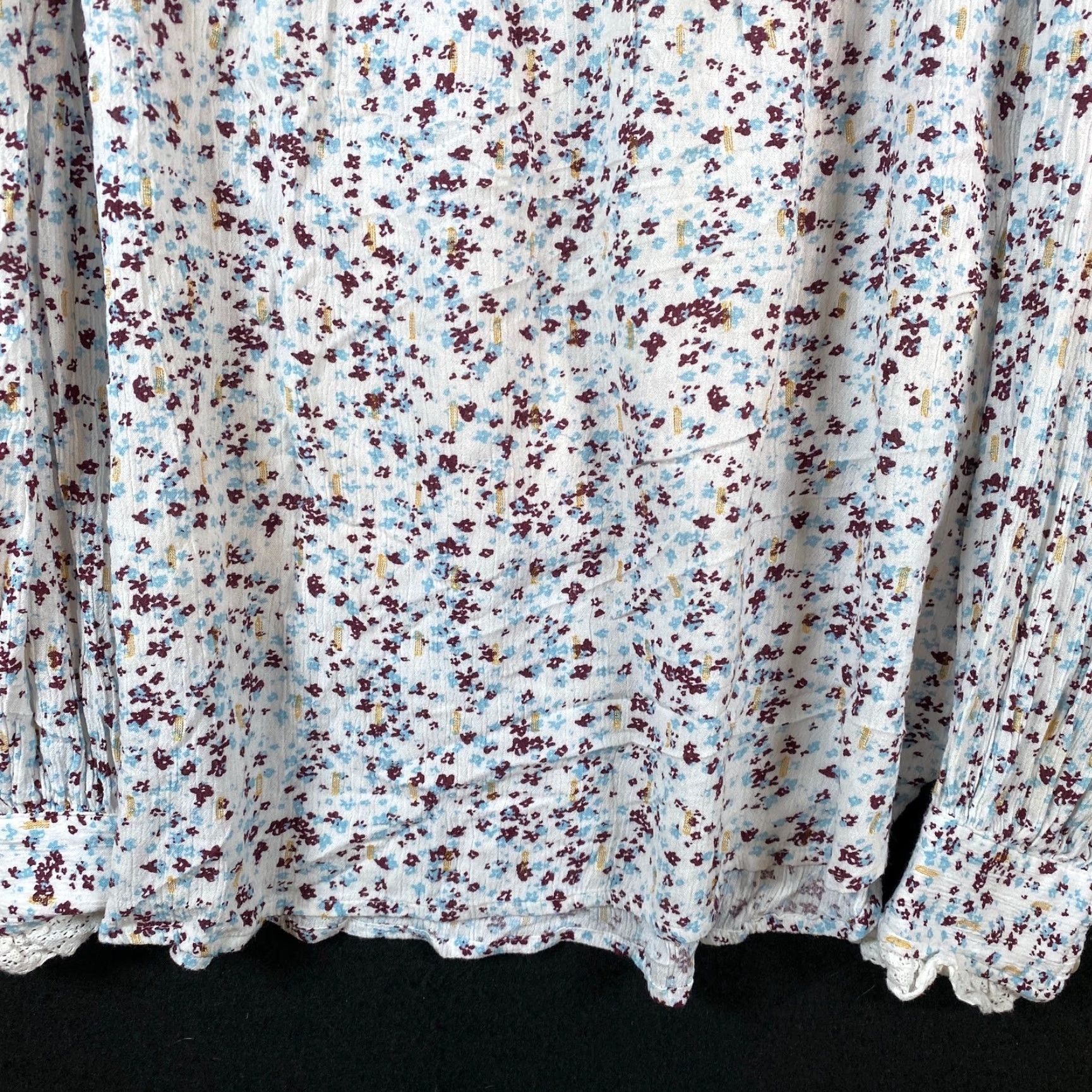 Loft LOFT Blouse Multicolor Floral Bell Sleeve Peasant Crochet Stretch M Womens Top Boho Casual Workwear Vertical Floral Pattern Size M / US 6-8 / IT 42-44 - 5 Thumbnail