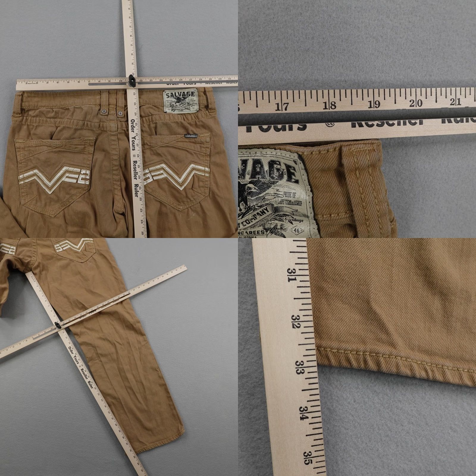 Vintage Salvage Supply Company Jeans Mens 36 Beige 36x34 Tan Buckle Mayhem Straight Pantas Size US 36 / EU 52 - 8 Thumbnail