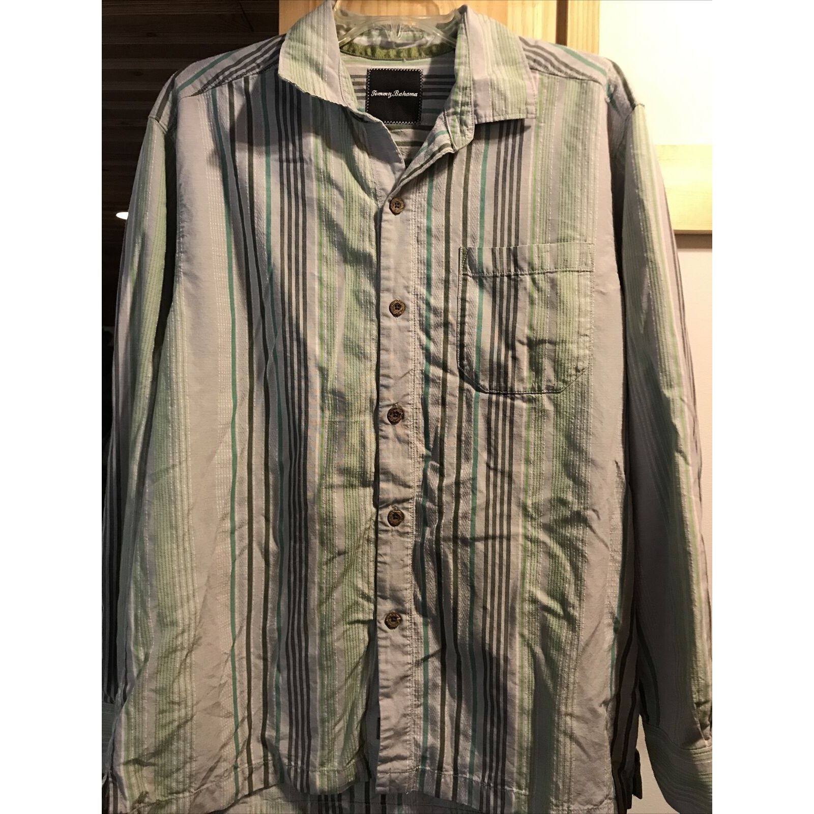 Tommy Bahama Tommy Bahama Mens M Striped Silk Blend Button Hawaiian Shirt Size US M / EU 48-50 / 2 - 7 Thumbnail