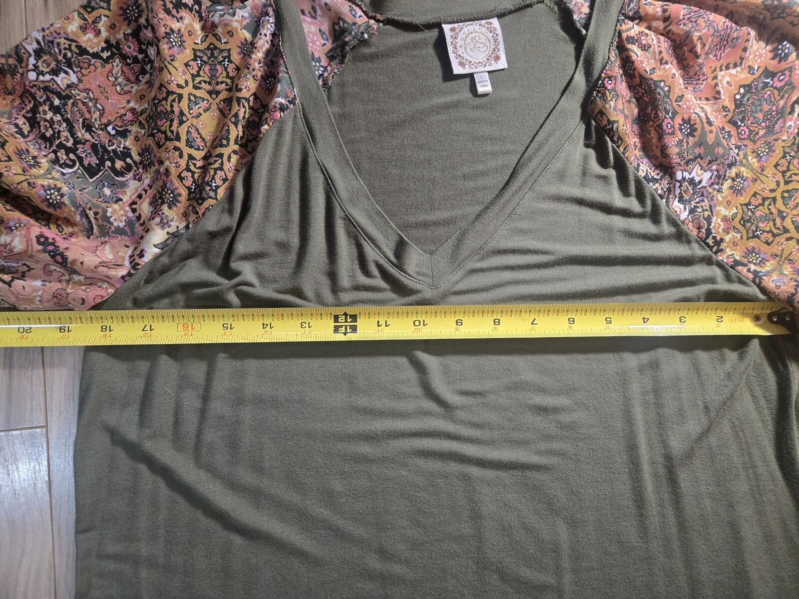 NBDN Nobrandedon WMS SZ L Olive Green Top Patterned Puff Sleeves Bohemian Size L / US 10 / IT 46 - 4 Thumbnail