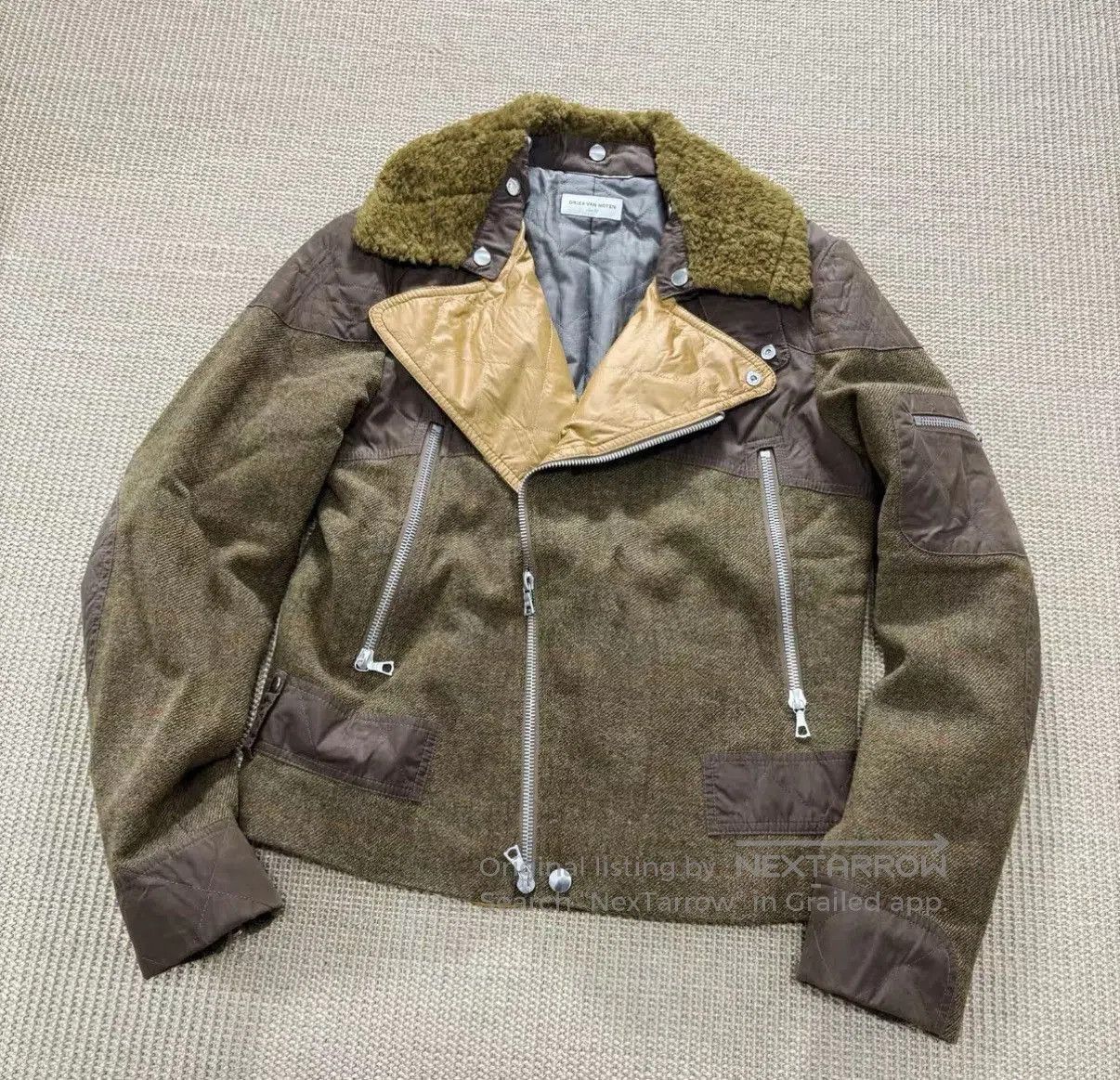 Dries Van Noten Green Moto Jacket with Faux Fur Collar Size M. Size US M / EU 48-50 / 2 - 2 Thumbnail
