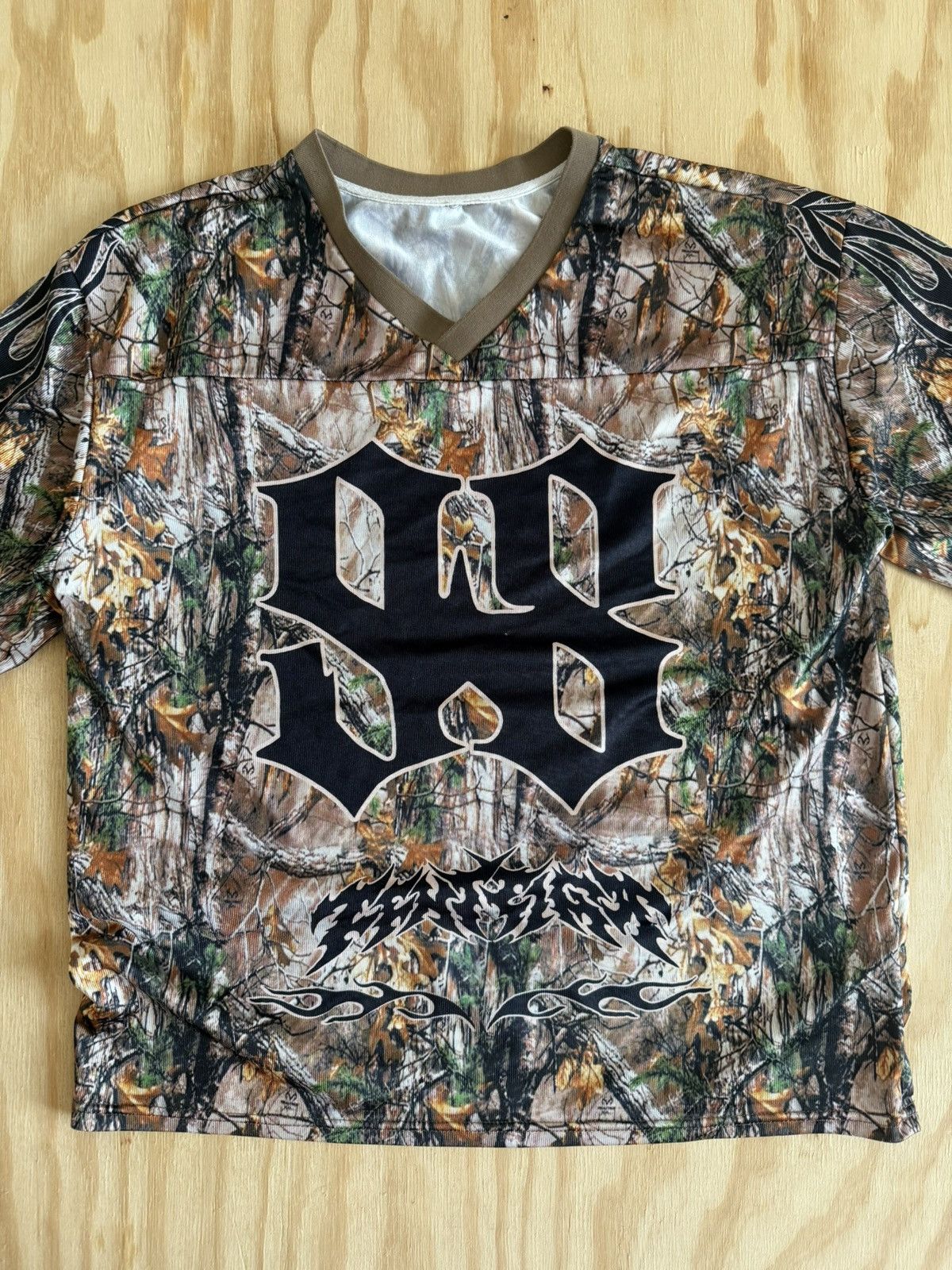 Vintage Vintage Camo Football Jersey Y2K Mesh Graphic Shirt Brown Size US XL / EU 56 / 4 - 3 Thumbnail