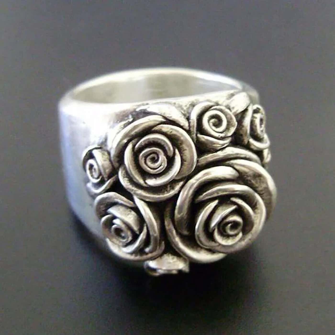 Designer Vintage Rose Flower Ring (Size 5-11) Size ONE SIZE - 3 Thumbnail