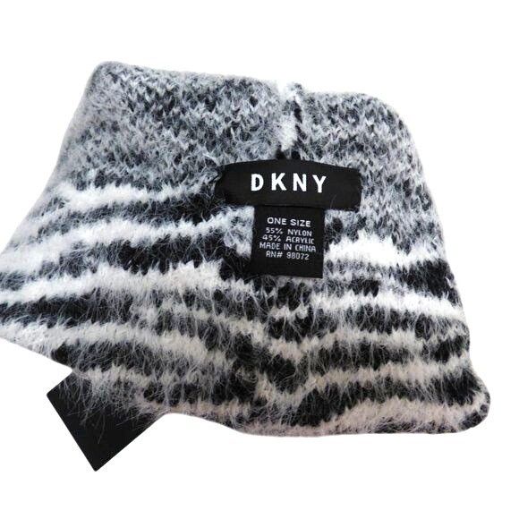 DKNY DKNY Fuzzy Animal Print Knit Scarf and Beanie Combo, Black/W Size ONE SIZE - 11 Thumbnail