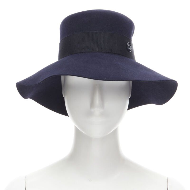 Maison Michel new MAISON MICHEL navy blue black grosgrain M logo detail fedora hat S 56cm Size ONE SIZE - 1 Thumbnail