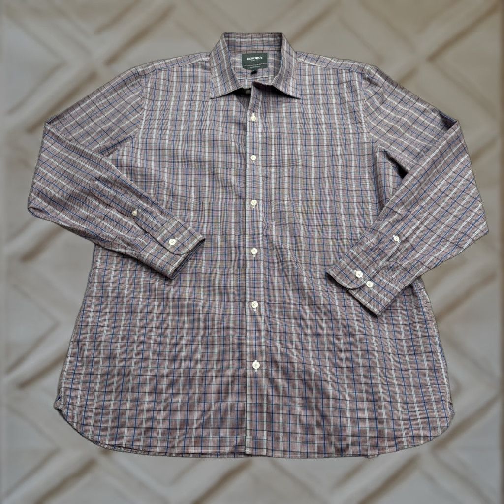 Bonobos Bonobos Shirt Men 17.5 36 Brown Blue Plaid Cotton Slim Dress Shirt Multicolor Long Sleeve Classic Preppy Mens Size US XXL / EU 58 / 5 - 1 Thumbnail