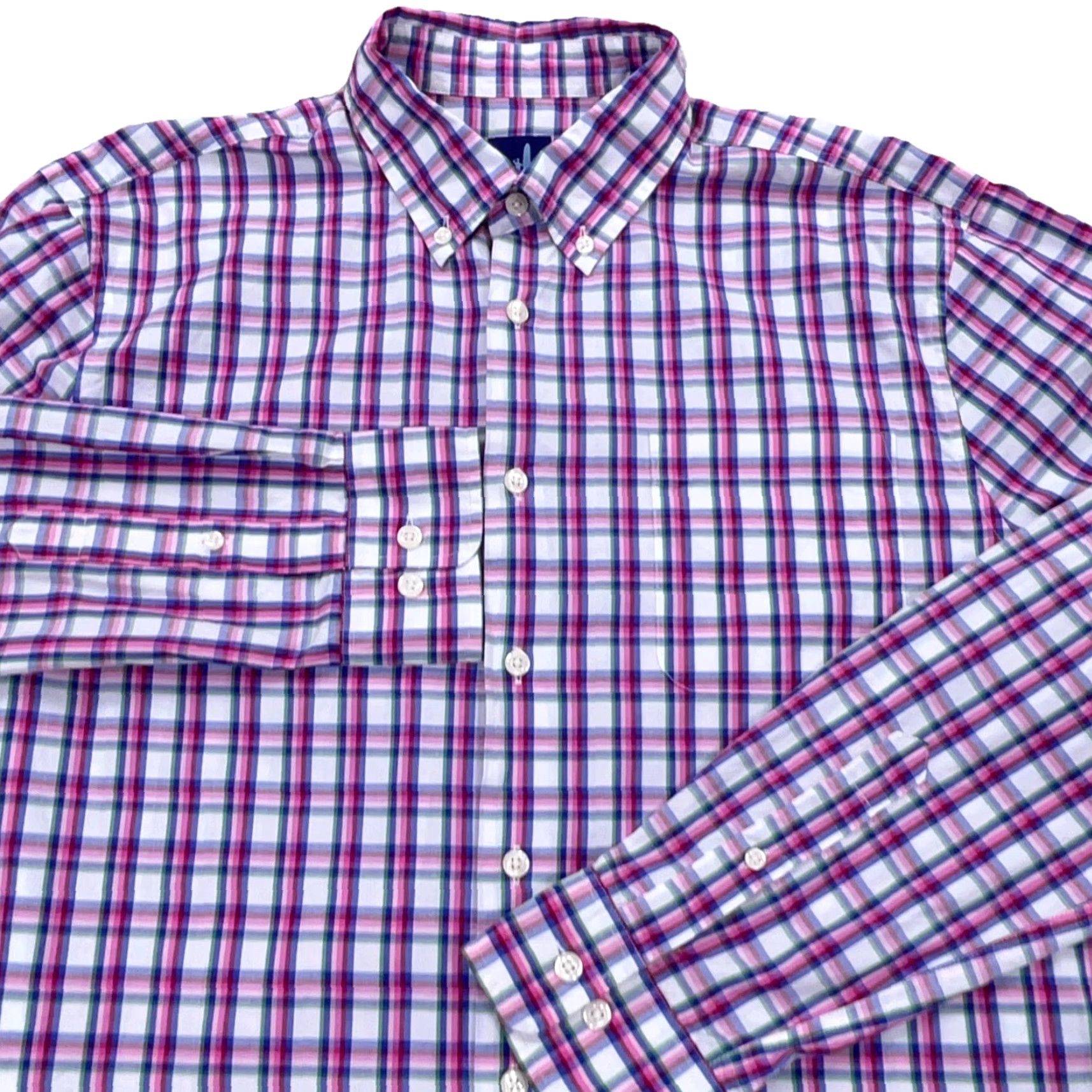johnnie-O johnnie-O Shirt Men Medium Pink Plaid Button Up Dress Preppy Tartan Poplin Size 40R - 3 Thumbnail