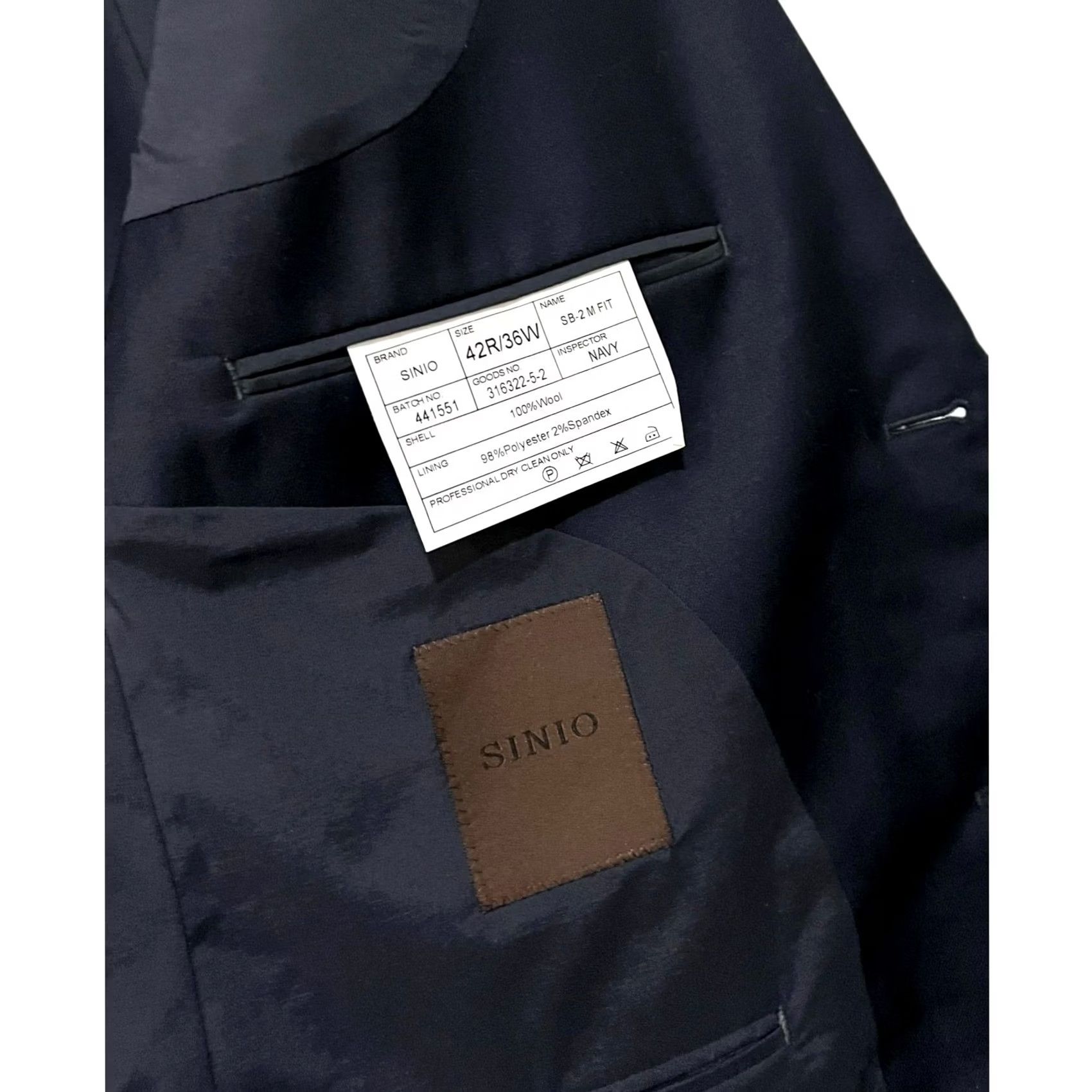 Vintage Sinio 42R Navy Blue Wool 2-Button Men Blazer Jacket Coat - Solid, Business, Party/Cocktail, Regular Size 42 Mens Blazer Size 42R - 8 Thumbnail