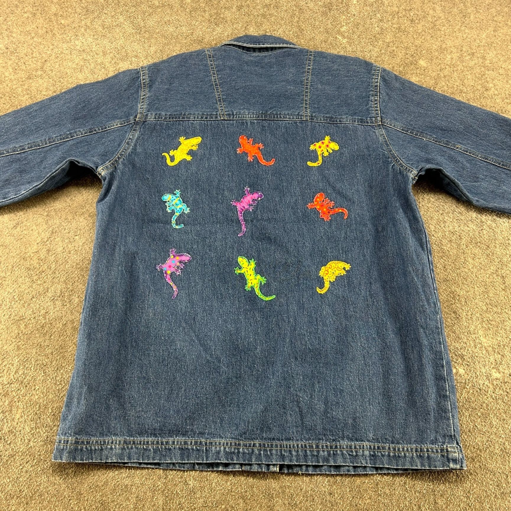 Denime VINTAGE Cabin Creek Coat Womens L Blue Denim Embroidered 90s Pea Coat Lined Jacket/C Size L / US 10 / IT 46 - 5 Thumbnail