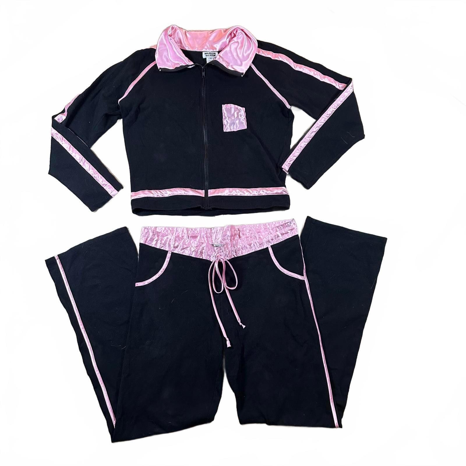 Other Women’s Tracksuit Pajama Set Size Black Silk Pink Trim M Y2K Size M / US 6-8 / IT 42-44 - 1 Thumbnail