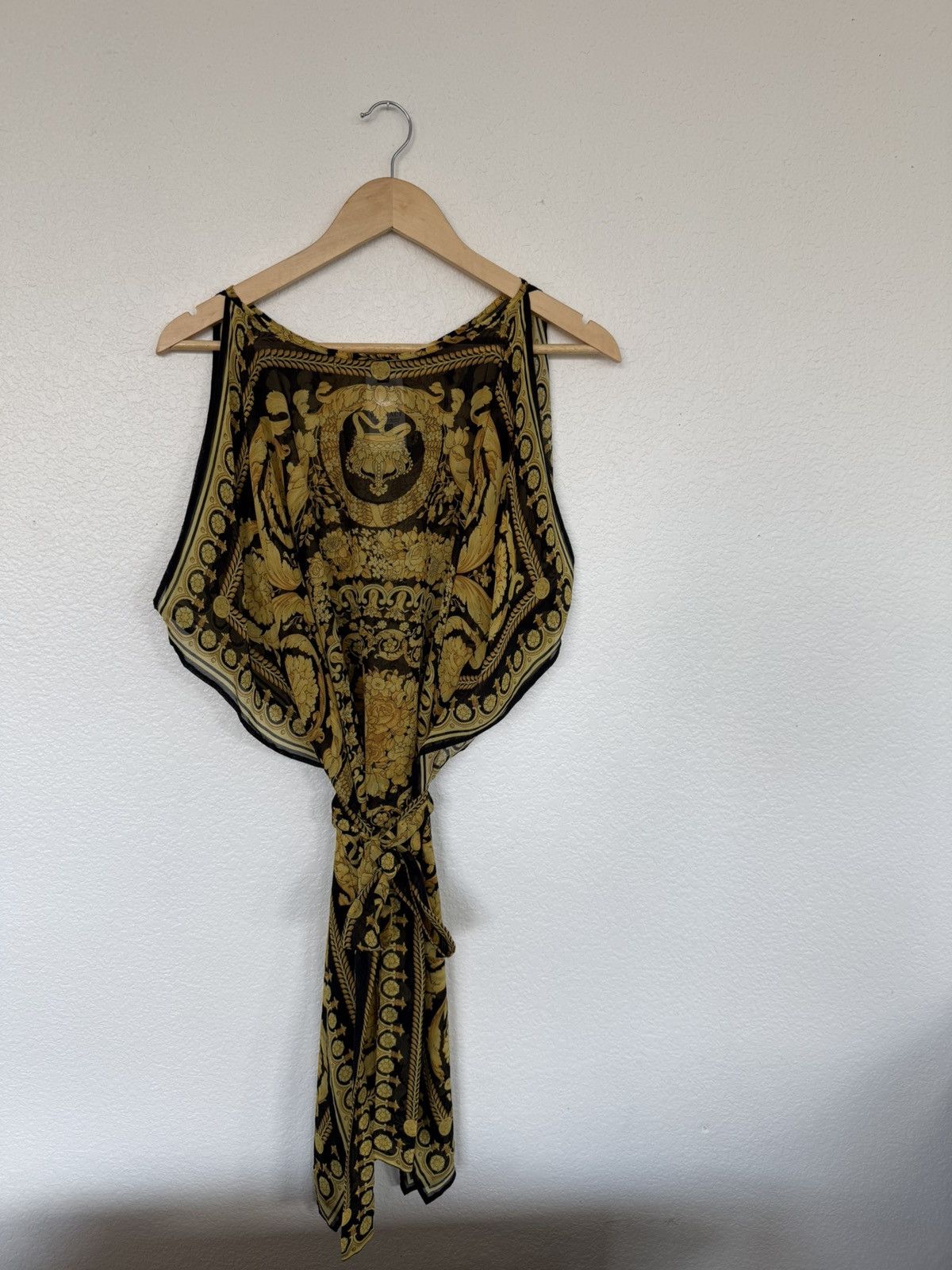 Versace Vintage-Inspired Gold & Black Baroque Sheer Poncho Top Size ONE SIZE - 2 Thumbnail