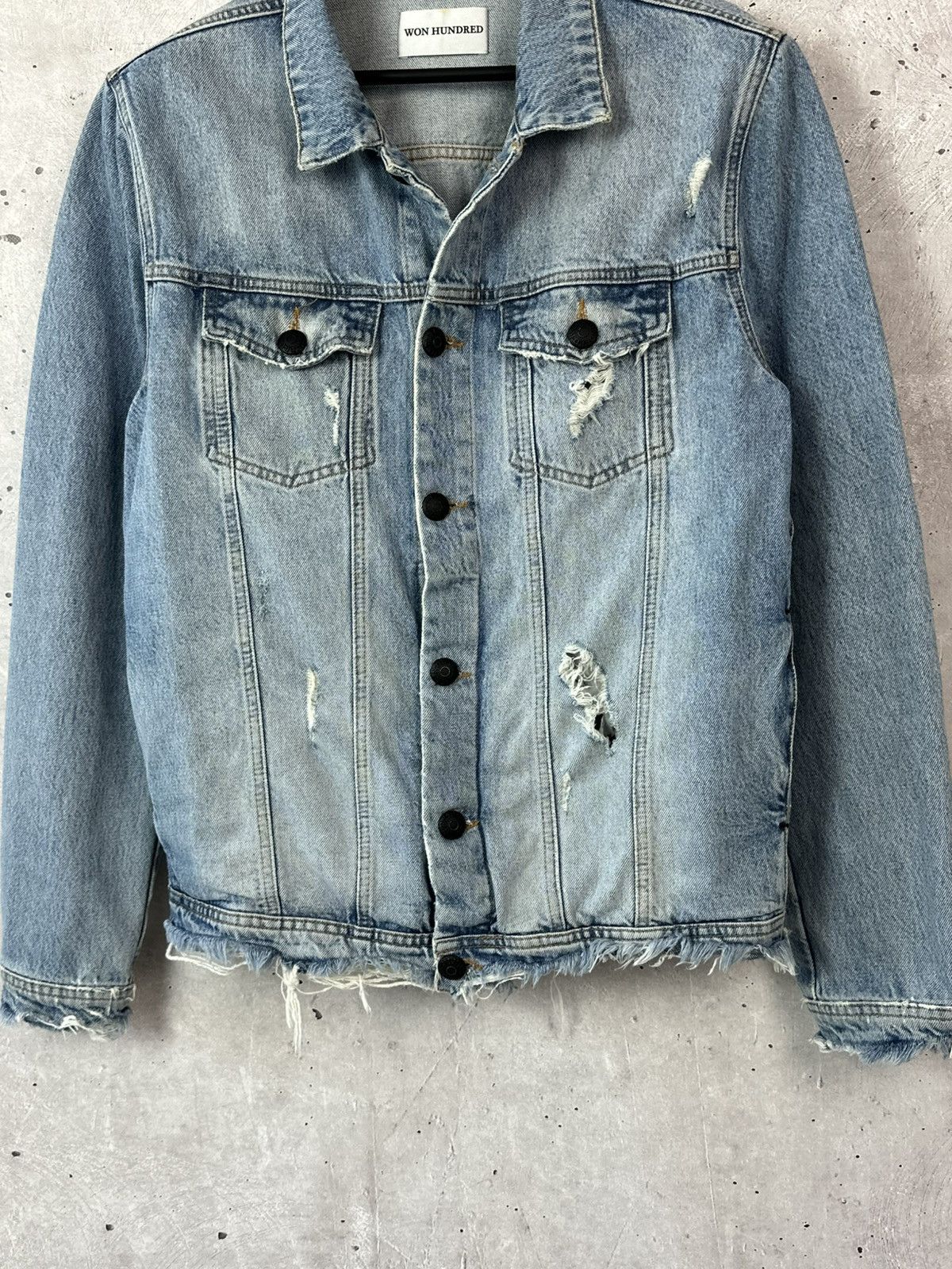 Won Hundred Won Hundred Distressed Washed Blue Men’s Denim Jacket Size US L / EU 52-54 / 3 - 3 Thumbnail