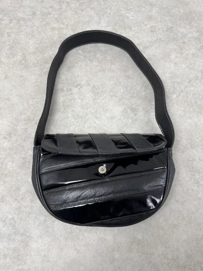 Vintage 1990s Versace Black Lines Leather Handle Bag Size ONE SIZE - 2 Thumbnail
