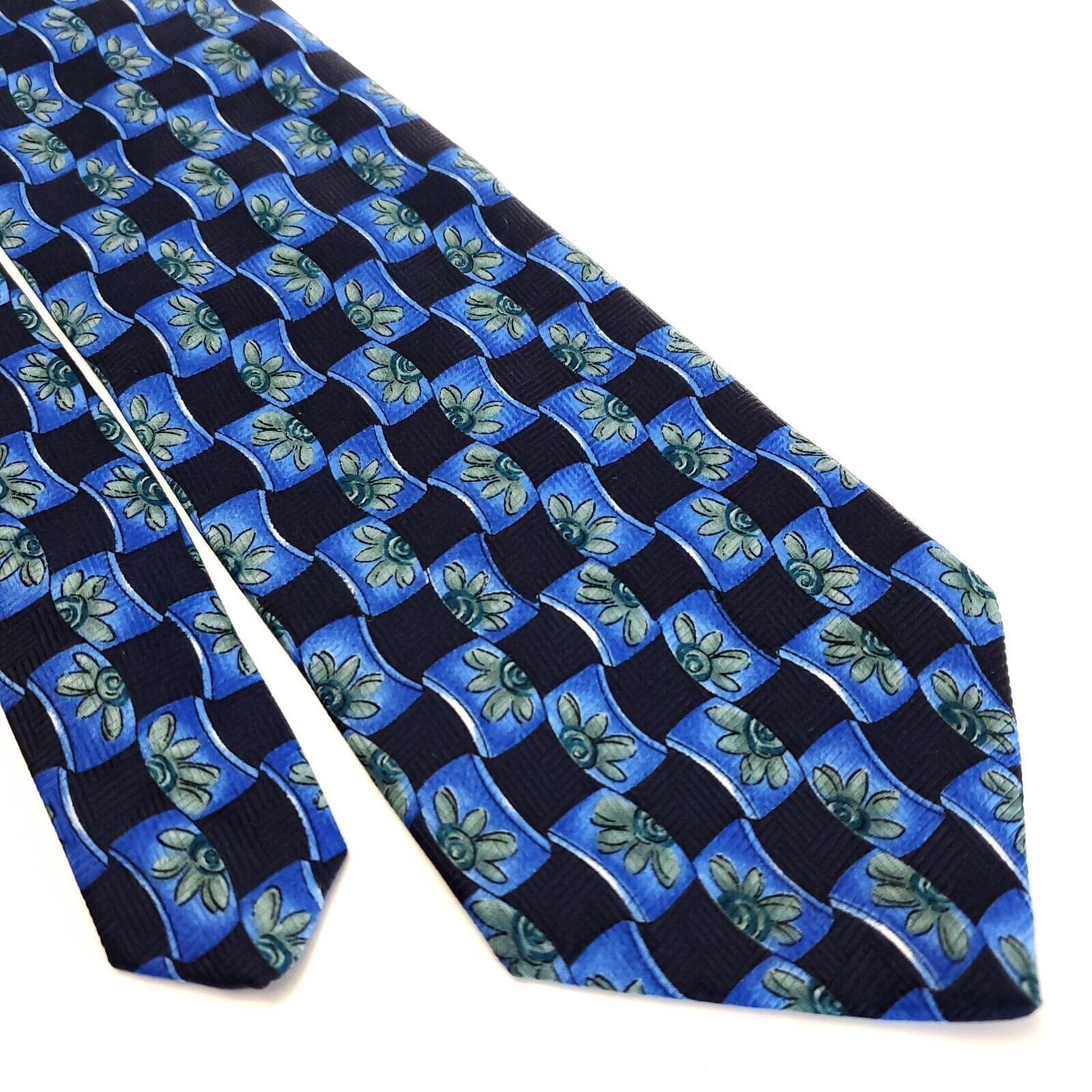 Designer Ketch Polyester Blue Geometric Floral Short Wide Tie Size ONE SIZE - 1 Thumbnail