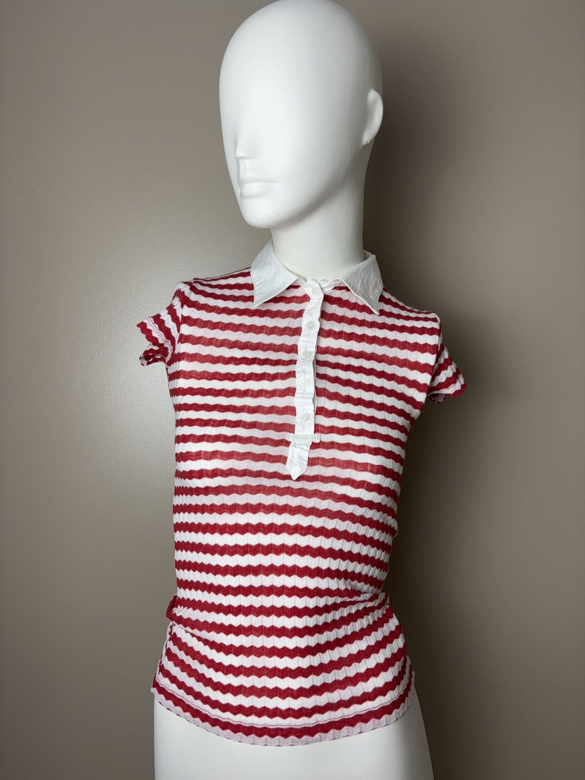Vintage Vintage coquette style striped tee t-shirt button up blouse Size XS / US 0-2 / IT 36-38 - 1 Thumbnail