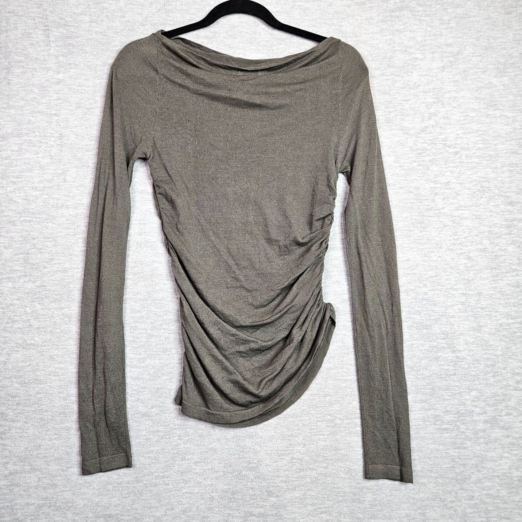 Vintage Claire Rose Women's Shirt Small Olive Cowl Neck Long Sleeve Ruched Top Size S / US 4 / IT 40 - 4 Thumbnail