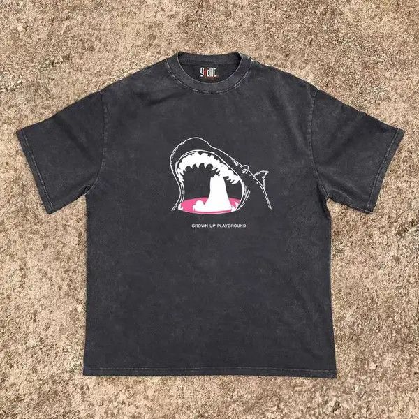 Japanese Brand Washed Black Loose Big Mouth Print Short Sleeve T-Shirt Size US M / EU 48-50 / 2 - 5 Thumbnail