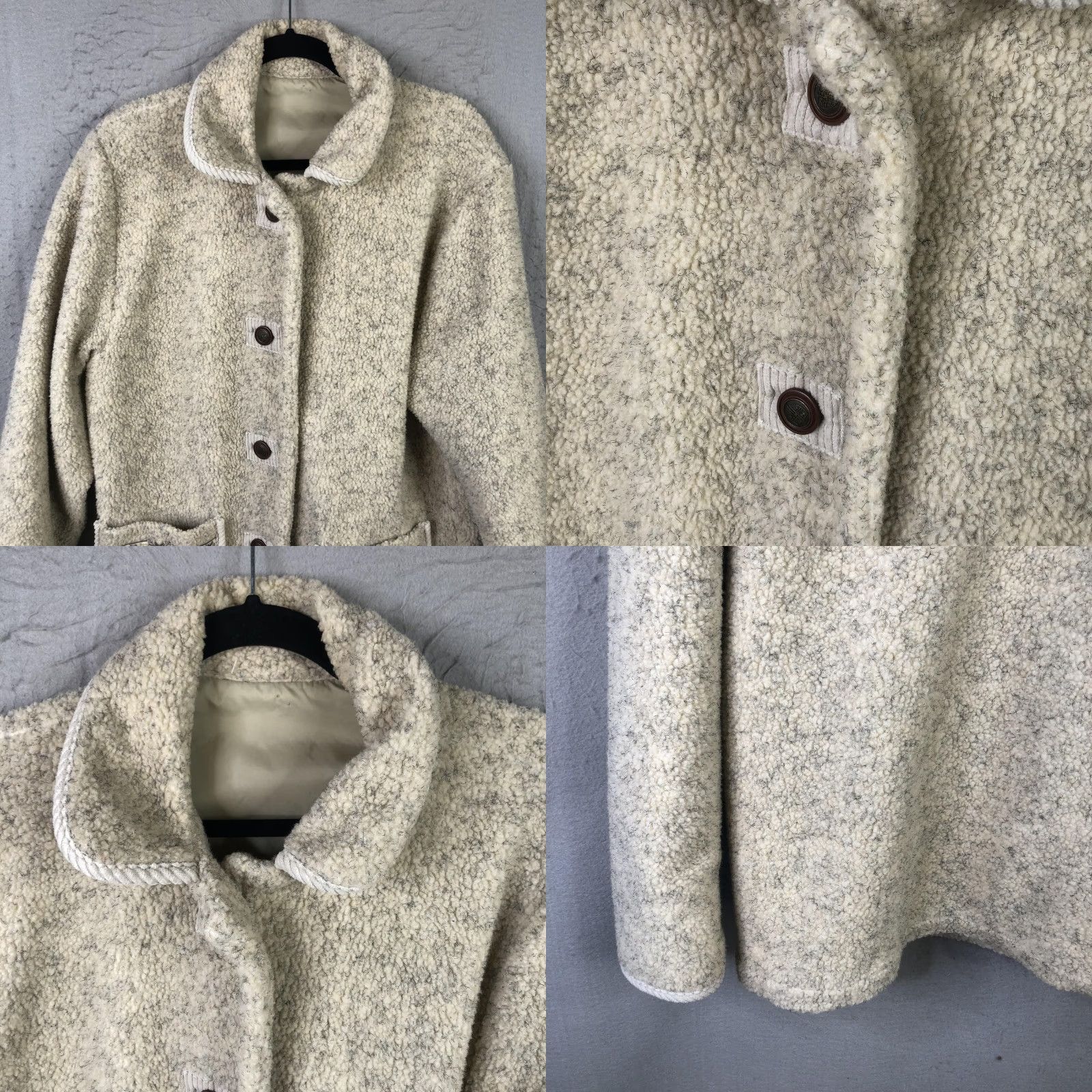 Vintage Carlo Briani Jacket Womens M Reversible Sherpa Fleece Nylon Drawstring Ivory Beige Pocketed Collared Embroidered Size M / US 6-8 / IT 42-44 - 10 Thumbnail