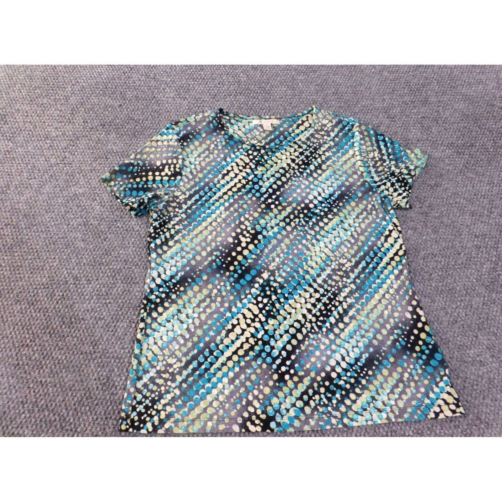 JM Collection JM Collection Blouse Shirt Womens Medium Blue Geometric Short Sleeve Round Neck Pullover Polyester Spandex Embroidered Casual Regular Vintage No Size M / US 6-8 / IT 42-44 - 6 Thumbnail