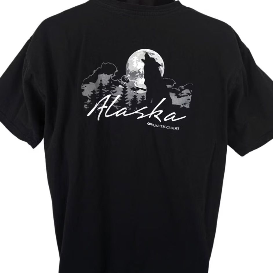 Prince Princess Alaska T Shirt Mens Large Black Wolf Howling Graphic Tee Travel Cruise Souvenir 2010s Mens Size US L / EU 52-54 / 3 - 4 Thumbnail