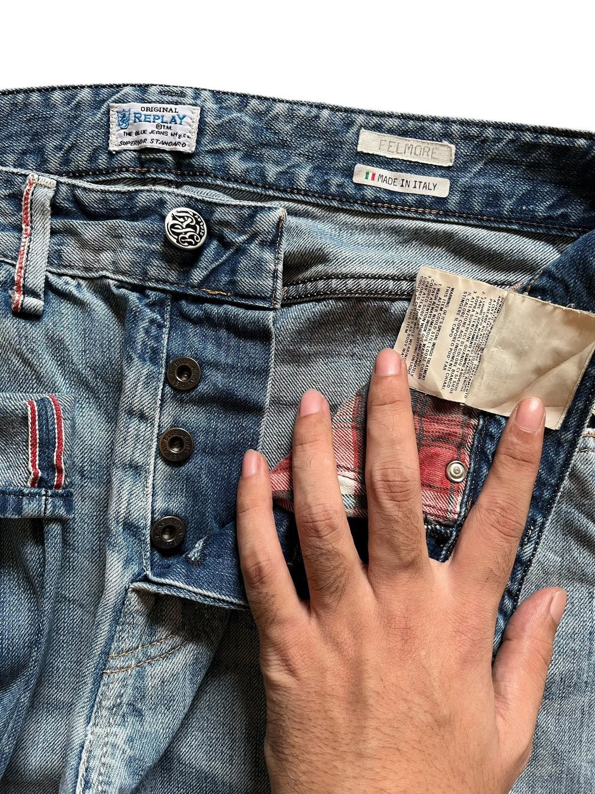 Replay Vintage Replay Selvedge Faded Wash Distressed Loose Jeans Size US 33 - 11 Thumbnail