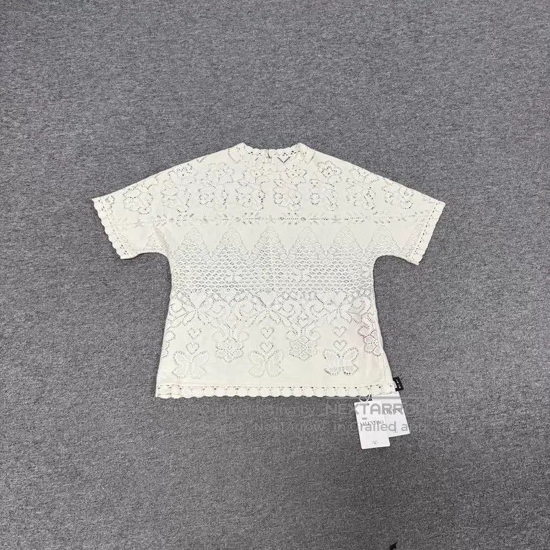Valentino Valentino Off-white cut-out lace short-sleeved top Size L / US 10 / IT 46 - 1 Thumbnail