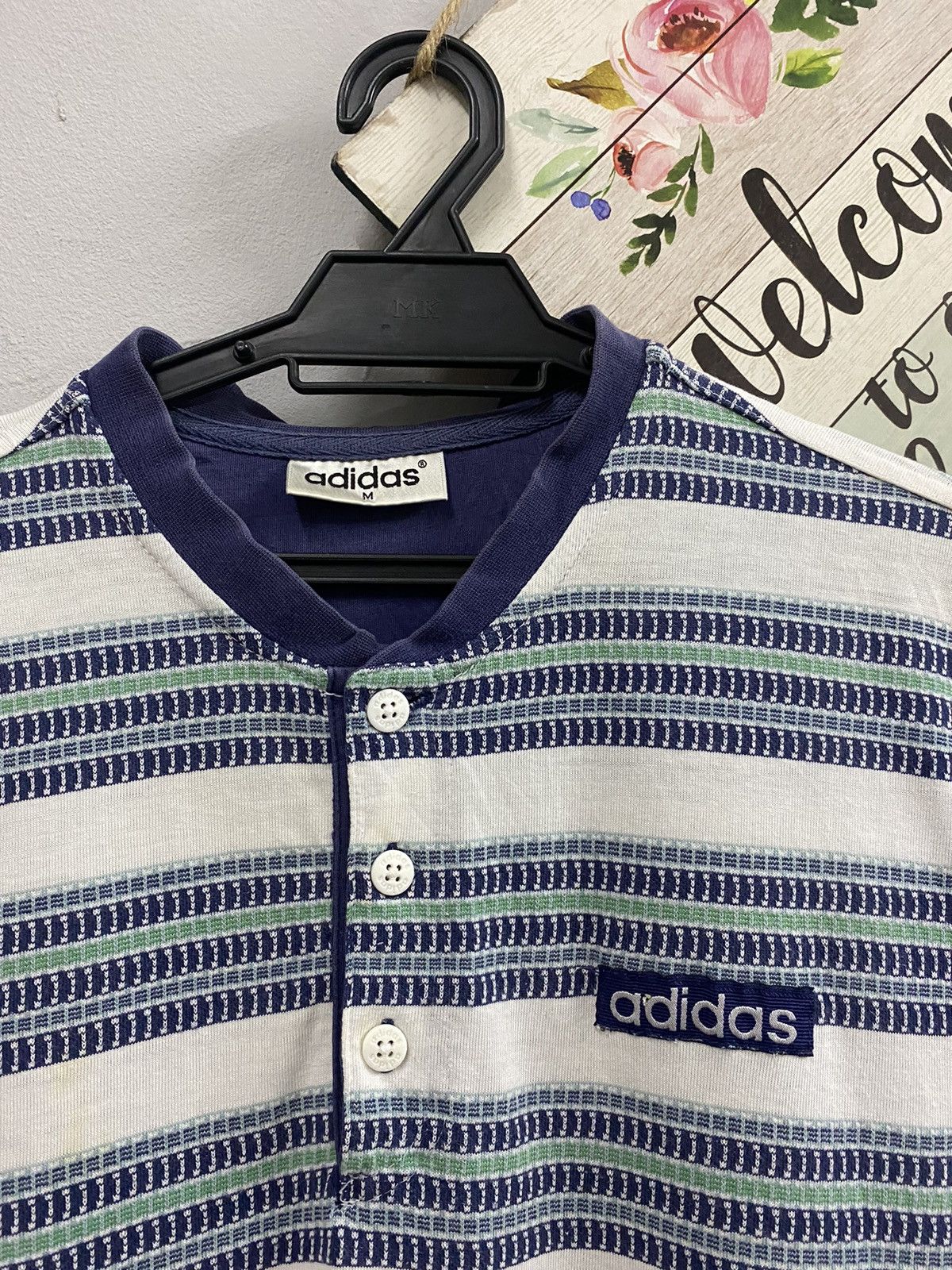 Adidas × Vintage Vintage adidas Button up Tshirt Ringer stripe 🚄 Size US M / EU 48-50 / 2 - 4 Thumbnail