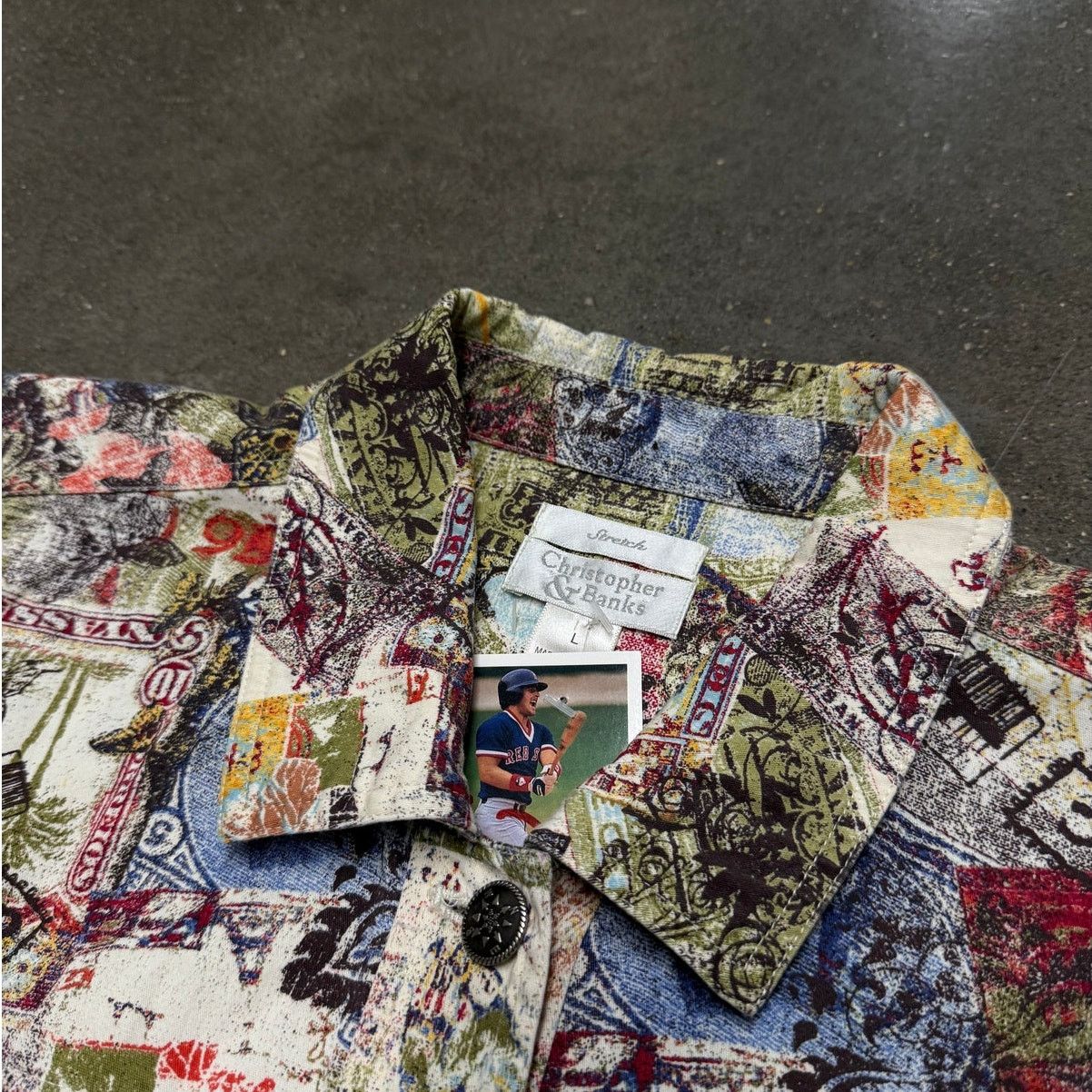 Vintage Women's Christopher & Banks All Over Print Jean Jacket Size L / US 10 / IT 46 - 3 Thumbnail
