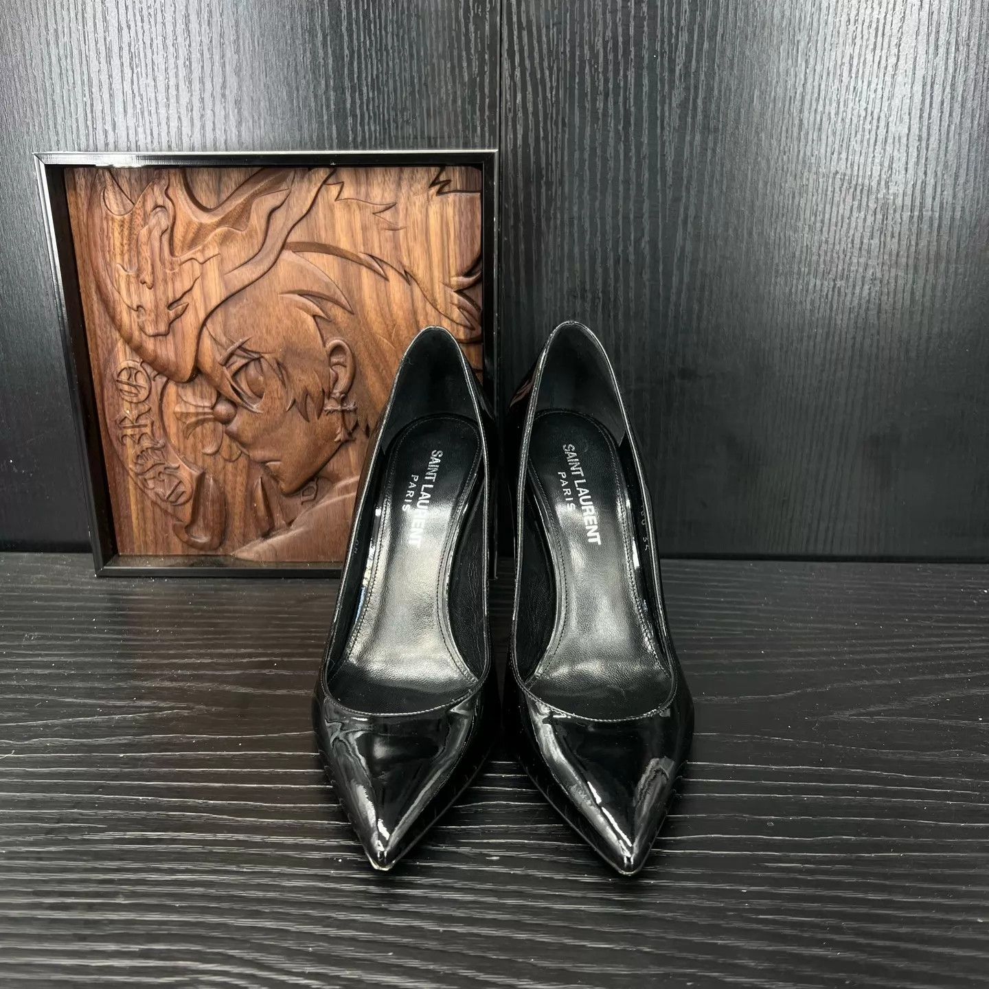 Yves Saint Laurent YSL Patent Leather Heels Black & Silver 35 Like New With Box Size US 4.5 / IT 34.5 - 4 Thumbnail