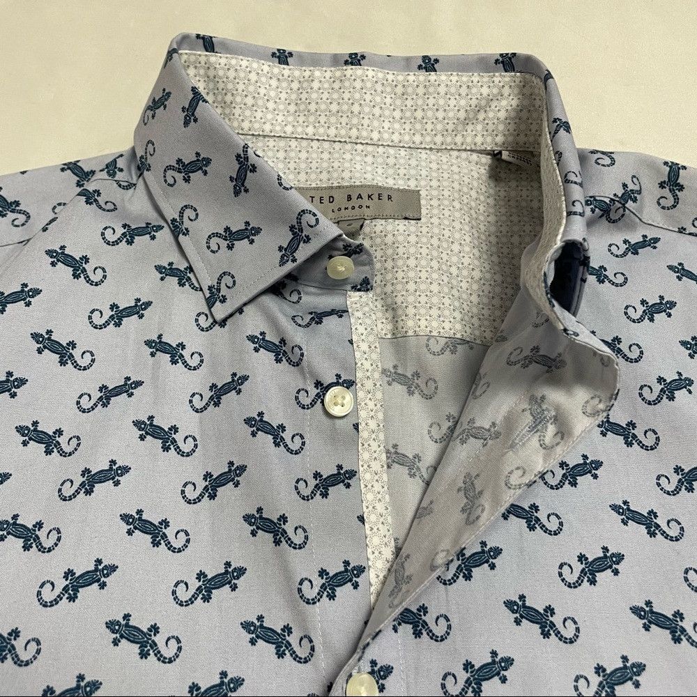 Ted Baker New Ted Baker Short Sleeve Lizard Print Cotton Shirt Size 2 Size US M / EU 48-50 / 2 - 5 Thumbnail