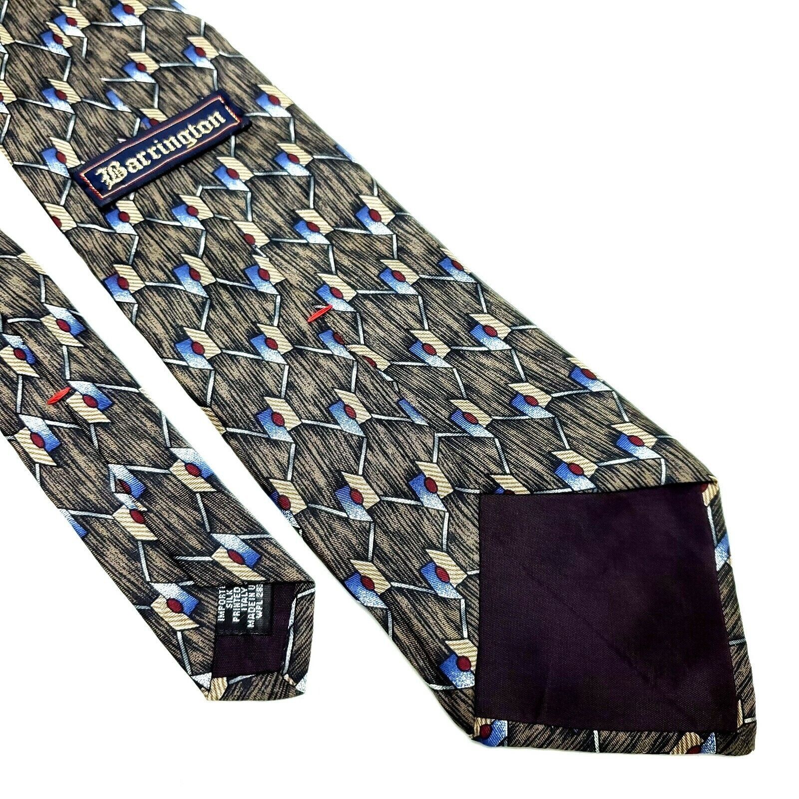 Vintage Barrington Silk Tie Green Print Geometric Wide Size ONE SIZE - 5 Thumbnail