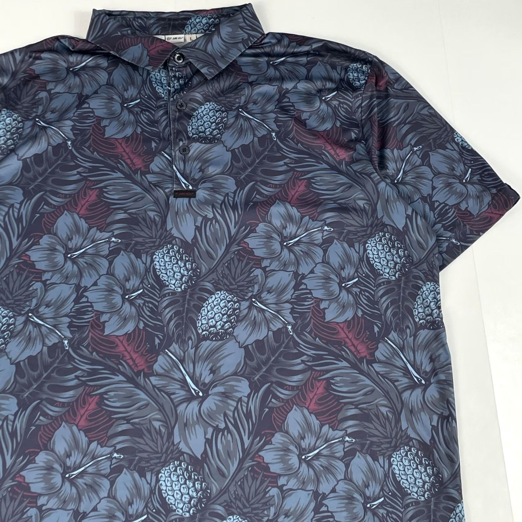 Vintage F King Golf Polo Shirt Mens Large Blue Tropic Twilight Floral Hawaiian Golfing Size US L / EU 52-54 / 3 - 3 Thumbnail