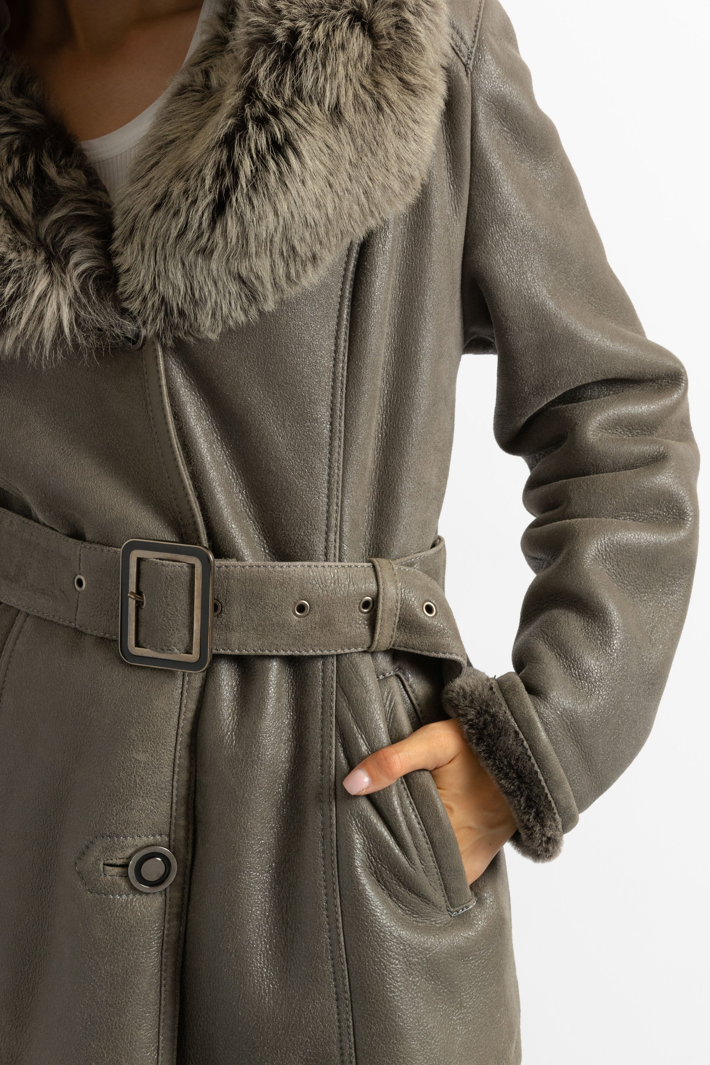 Vintage Women Sheepskin Leather Coat 80s, Size M 5926 Size M / US 6-8 / IT 42-44 - 9 Thumbnail