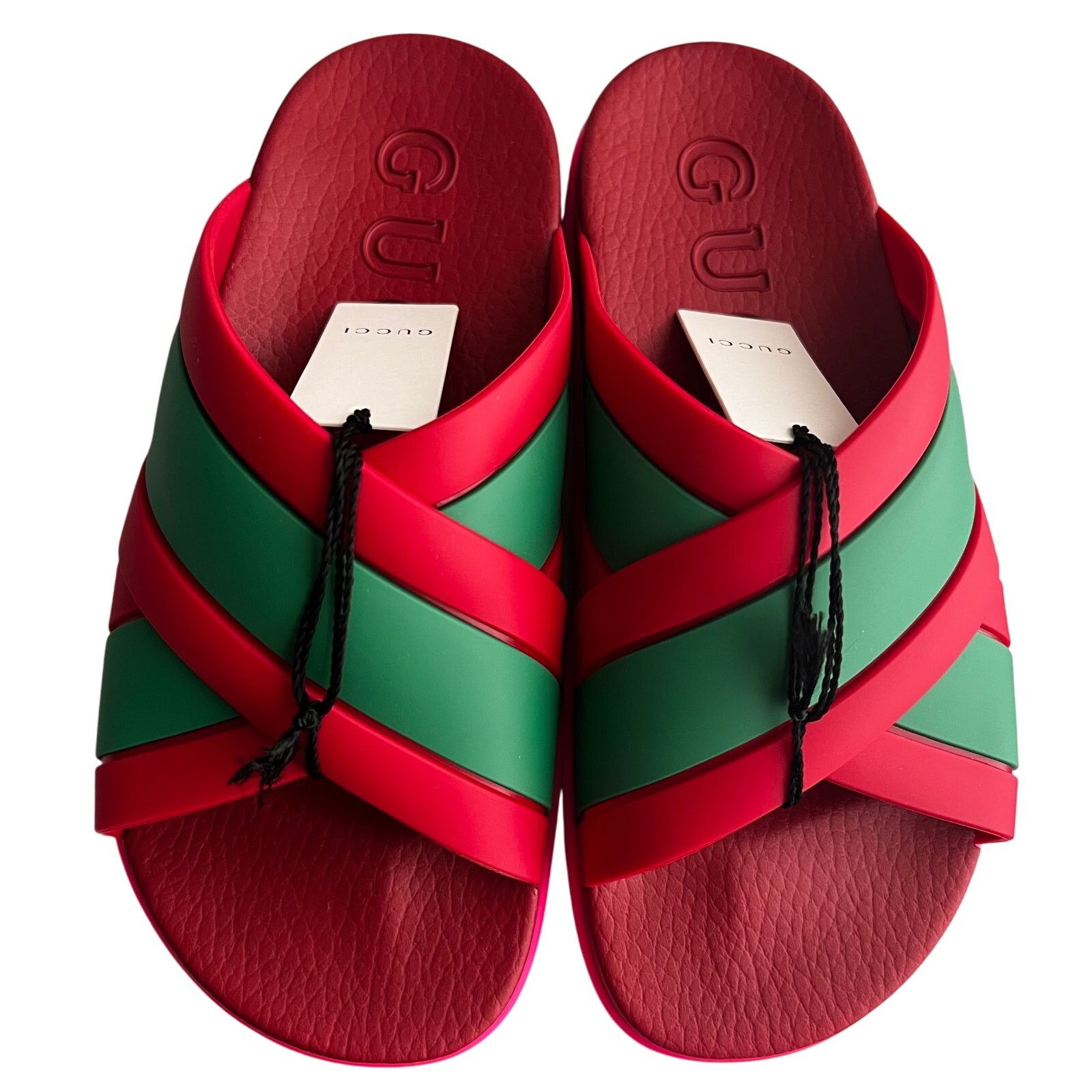 Gucci Gucci Red Green Striped Web Accent Rubber Sandals, IT37/US7 Size US 7 / IT 37 - 1 Thumbnail