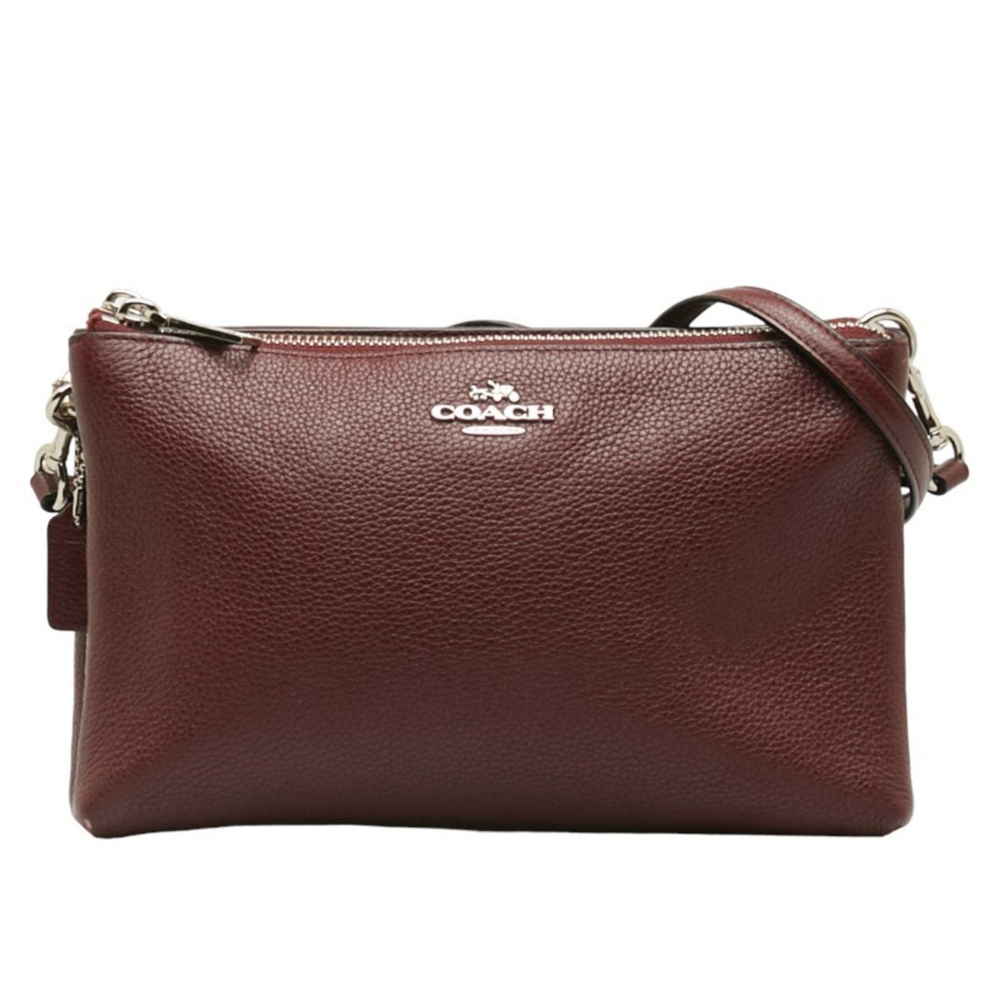 image of Coach Shoulder Bag Wine Red Leather Women's