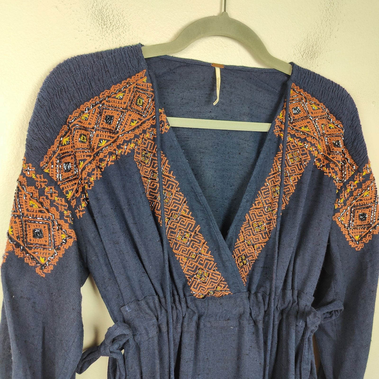 Free People Free People Moonshiner Dress Womens XS Navy Blue Beaded Size XS / US 0-2 / IT 36-38 - 2 Thumbnail