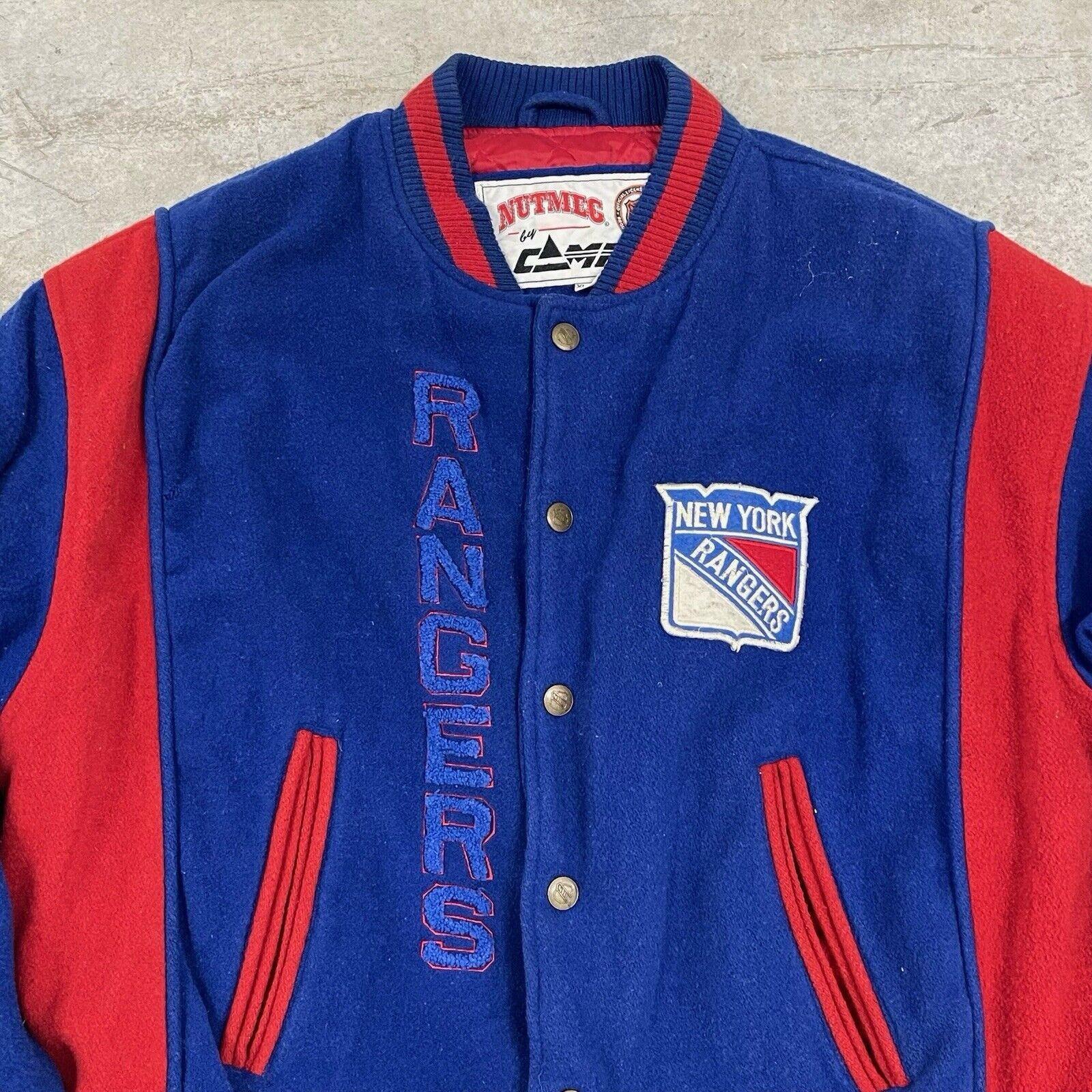 Nutmeg Vintage 90s Nutmeg New York Rangers Hockey NHL Bomber Jacket Size US XL / EU 56 / 4 - 8 Thumbnail