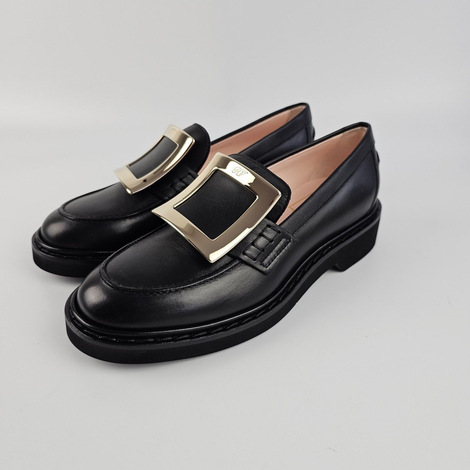 ROGER VIVIER Viv Rangers Black Leather Loafers New (Women's