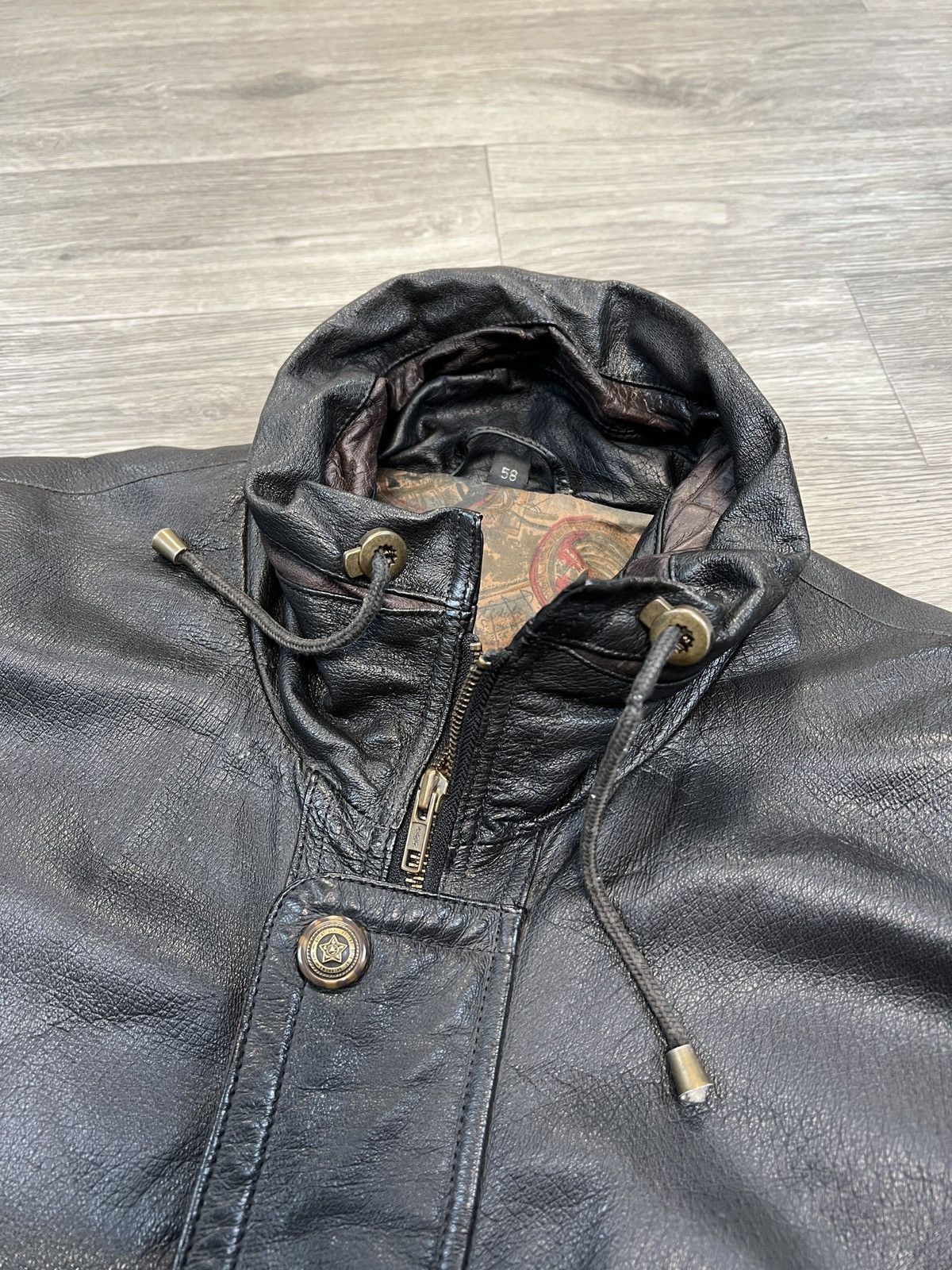 Leather True Vintage 80s Distressed Black Leather Bomber Jacket Size US XXL / EU 58 / 5 - 13 Thumbnail