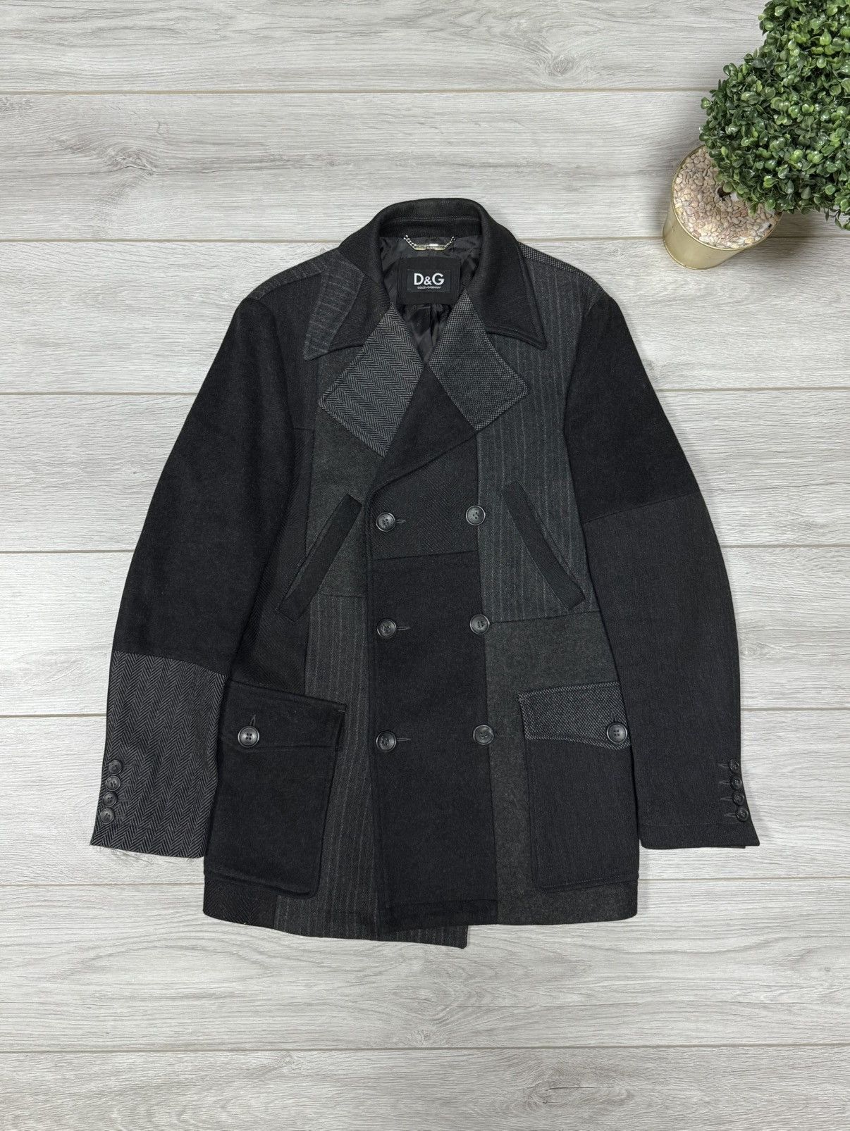 Dolce & Gabbana D&G Patchwork Wool Double-Breasted Coat, Size 48 Dolce Size US M / EU 48-50 / 2 - 1 Thumbnail