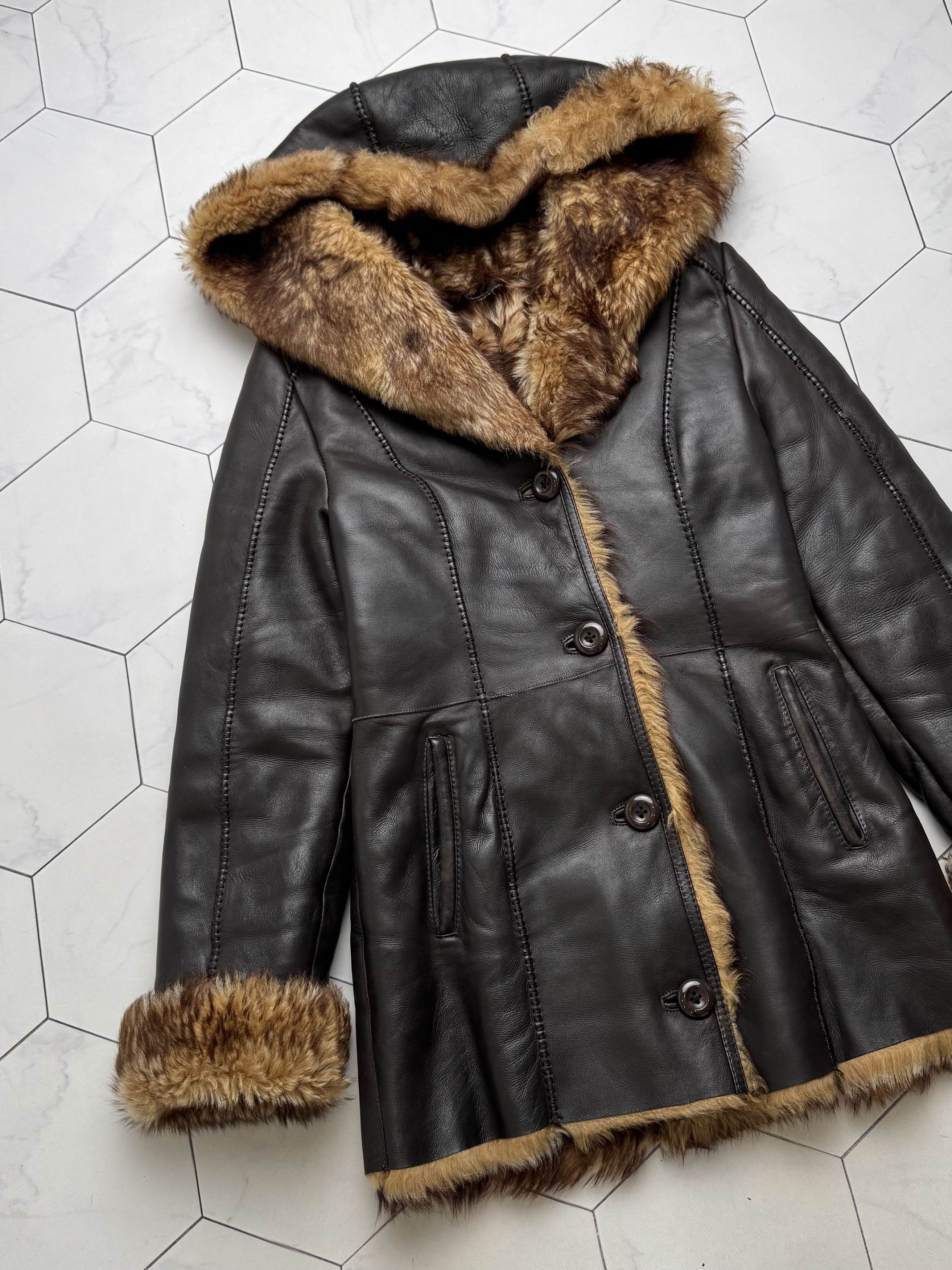Japanese Brand Vintage Real Sheepskin Hooded Coat (B550)E2D15 Size S / US 4 / IT 40 - 2 Thumbnail